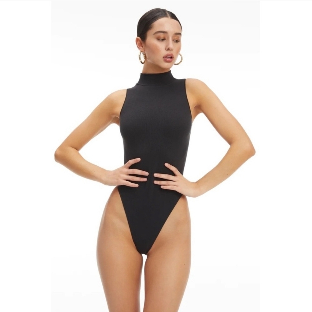 Good American Body Suit Mock Neck Ribbed Sweater Bodysuit Black Size 4X 7 - Picture 3 of 6